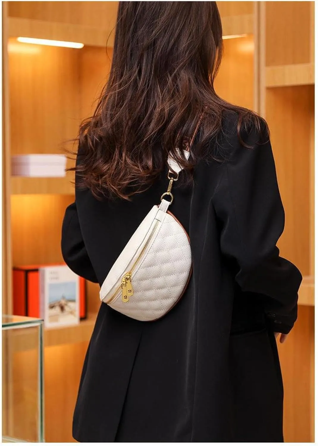 Women's Belt Bag, Diamond Quilted Embroidery, Leather, Casual Women's Crossbody Bag, Travel Sports Chest Bag Khakicolor