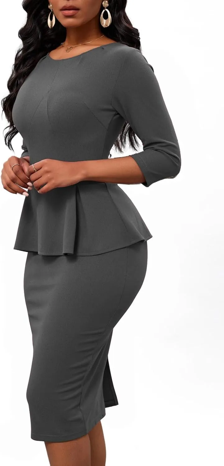 Women's Bodycon Pencil Dress Church Teacher Office Modest Business Wear to Work Sheath Suiting Dresses