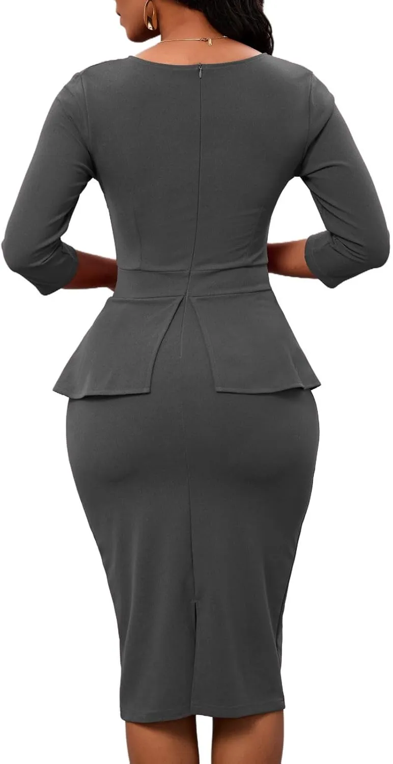 Women's Bodycon Pencil Dress Church Teacher Office Modest Business Wear to Work Sheath Suiting Dresses