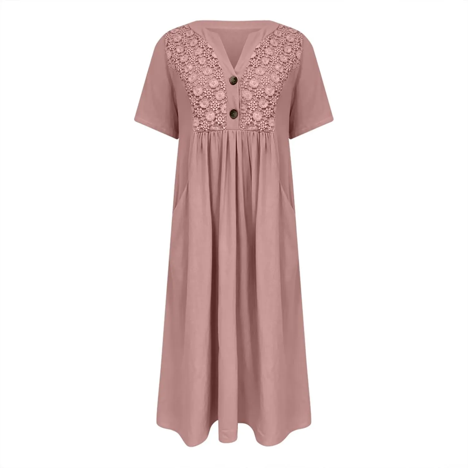 Women's Boho Button Down Lace Floral Dress Fashion Summer Short Sleeve Sexy V Neck Midi Trendy Casual Elegant Dresses