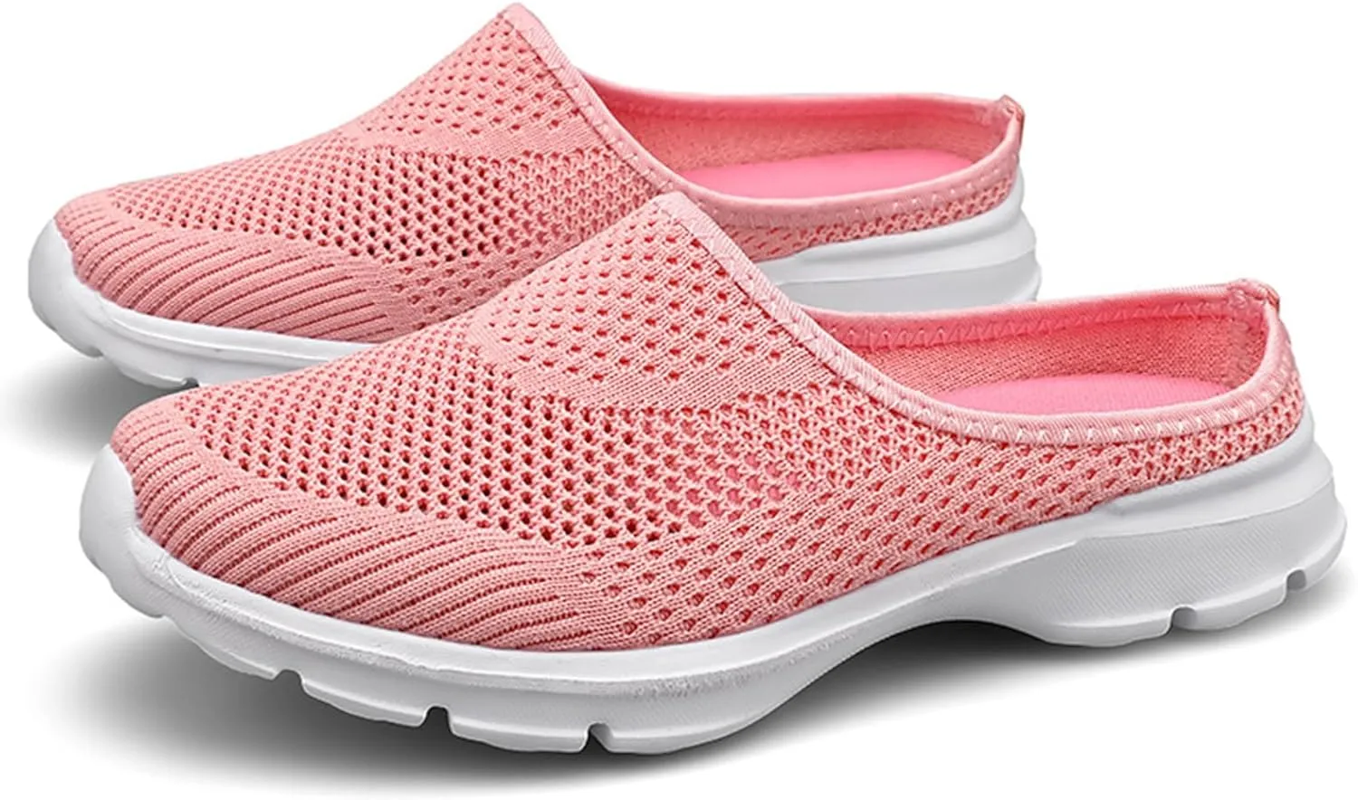 Womens Breathable Mesh Walking Mules Sneakers Open Back Slip On Shoes Knit Flats Lightweight Comfortable Backless Slip-on Mule Slippers Casual House Comfort Indoor Outdoor Anti-Skid Sole Clog