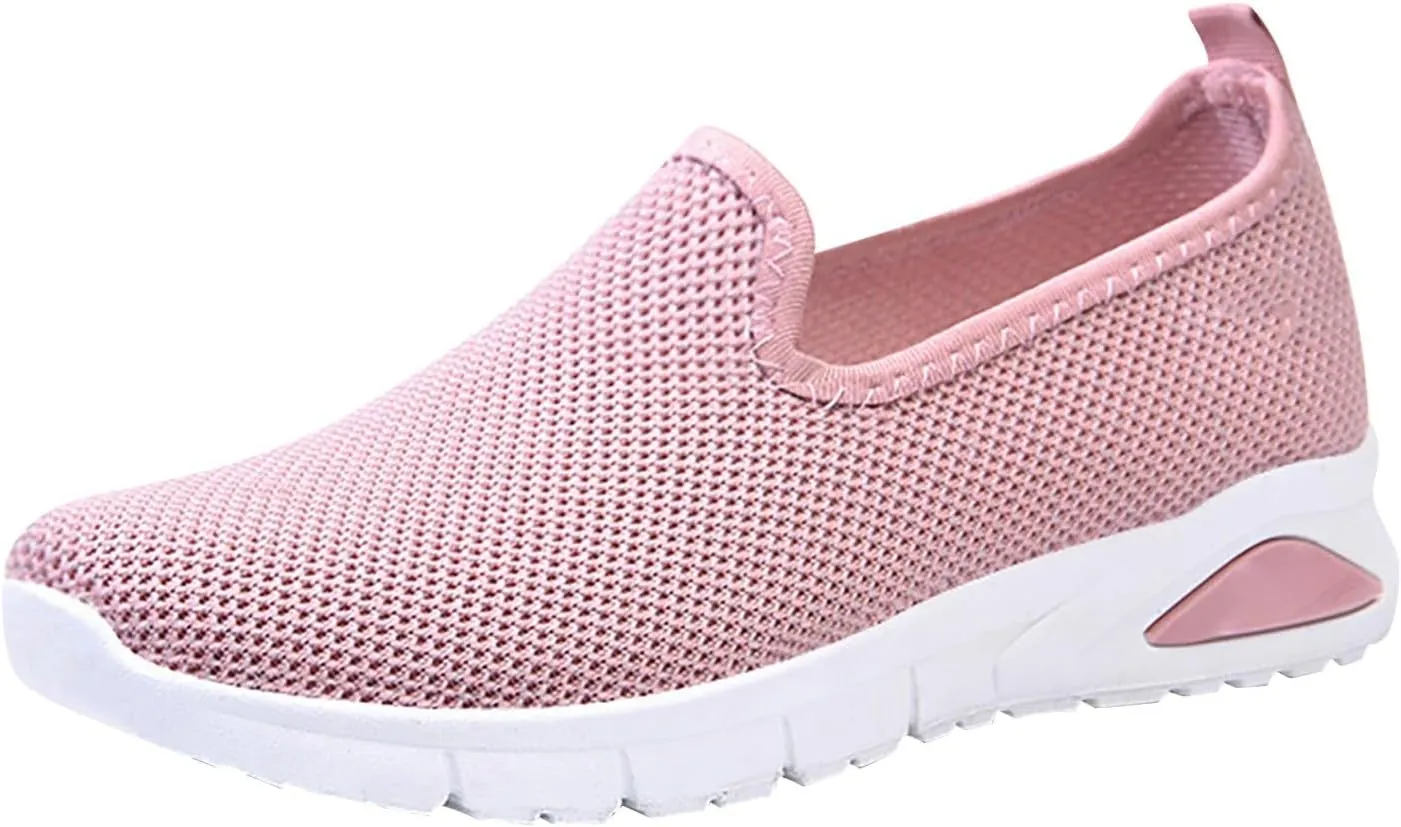 Womens Breathable Woven Slip On Foam Walking Shoes with Comfortable Cowboy Sneakers (3.5 UK Soft red)