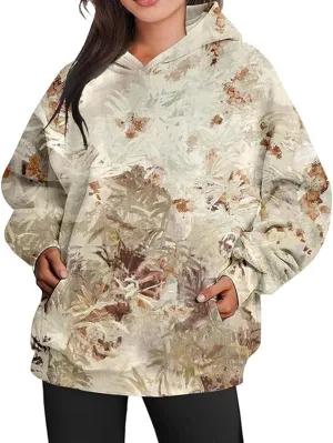 Womens Camo Hoodies Casual Loose Fit Long Sleeve Sweatshirts Oversized Maple Leaf Print Pullover Tops with Pocket