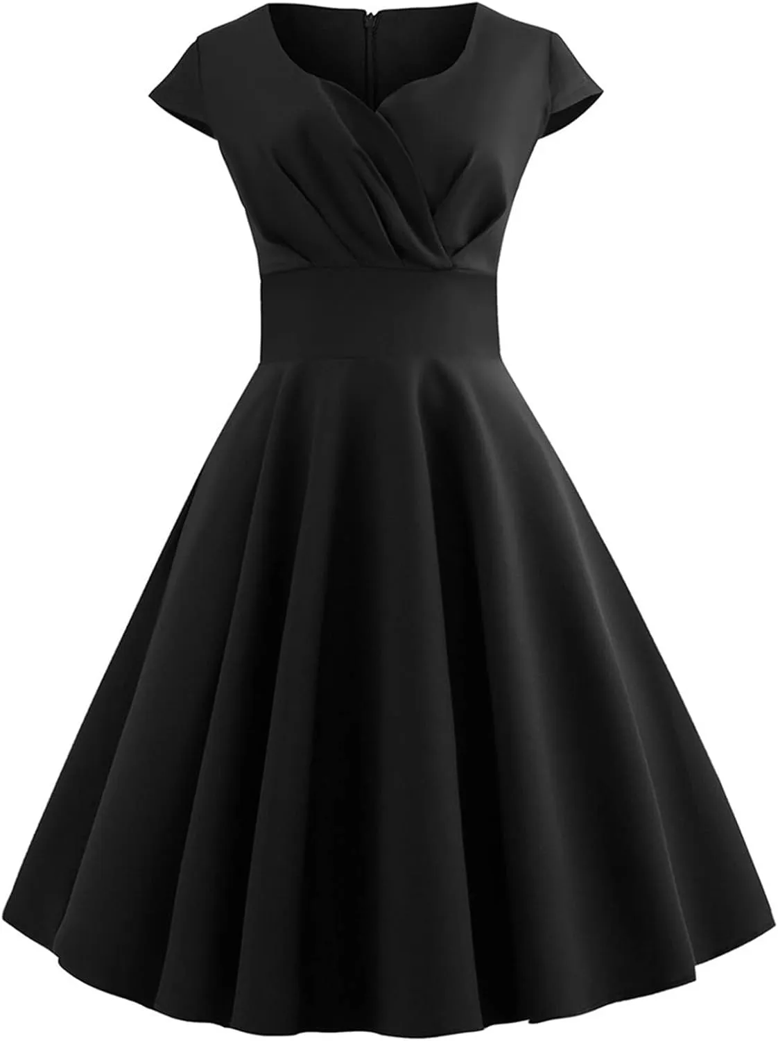 Womens Cap Sleeve 1950s Retro Vintage Cocktail Swing Dresses Elegant Pleated A-Line Midi Dress Evening Party Dress