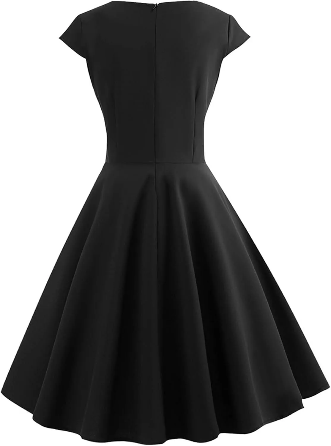 Womens Cap Sleeve 1950s Retro Vintage Cocktail Swing Dresses Elegant Pleated A-Line Midi Dress Evening Party Dress