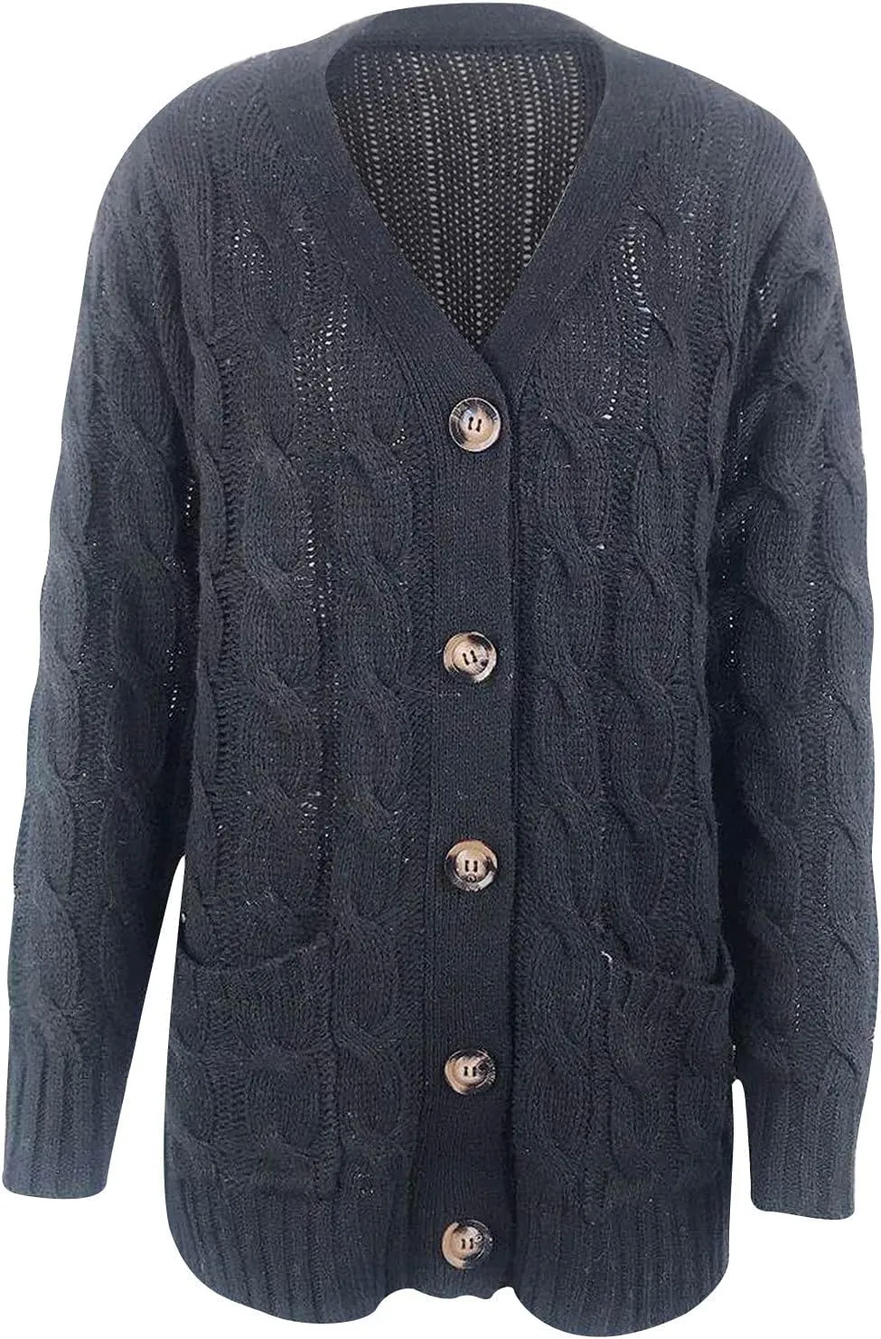 Womens Cardigan Sweaters Dressy Casual Long Sleeve Cable Knit Sweater Open Front Cardigan Button Loose Coat