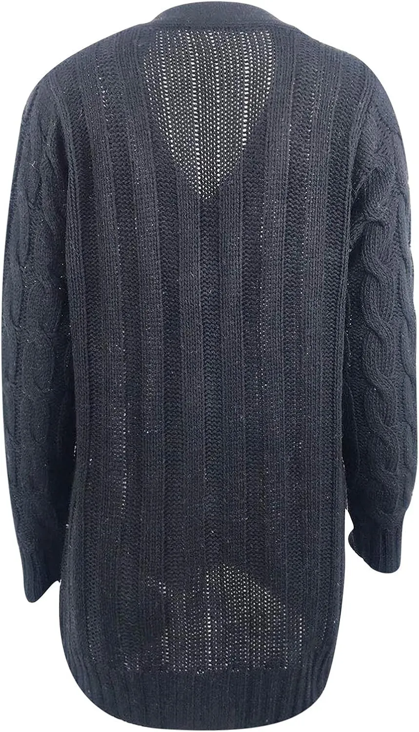 Womens Cardigan Sweaters Dressy Casual Long Sleeve Cable Knit Sweater Open Front Cardigan Button Loose Coat