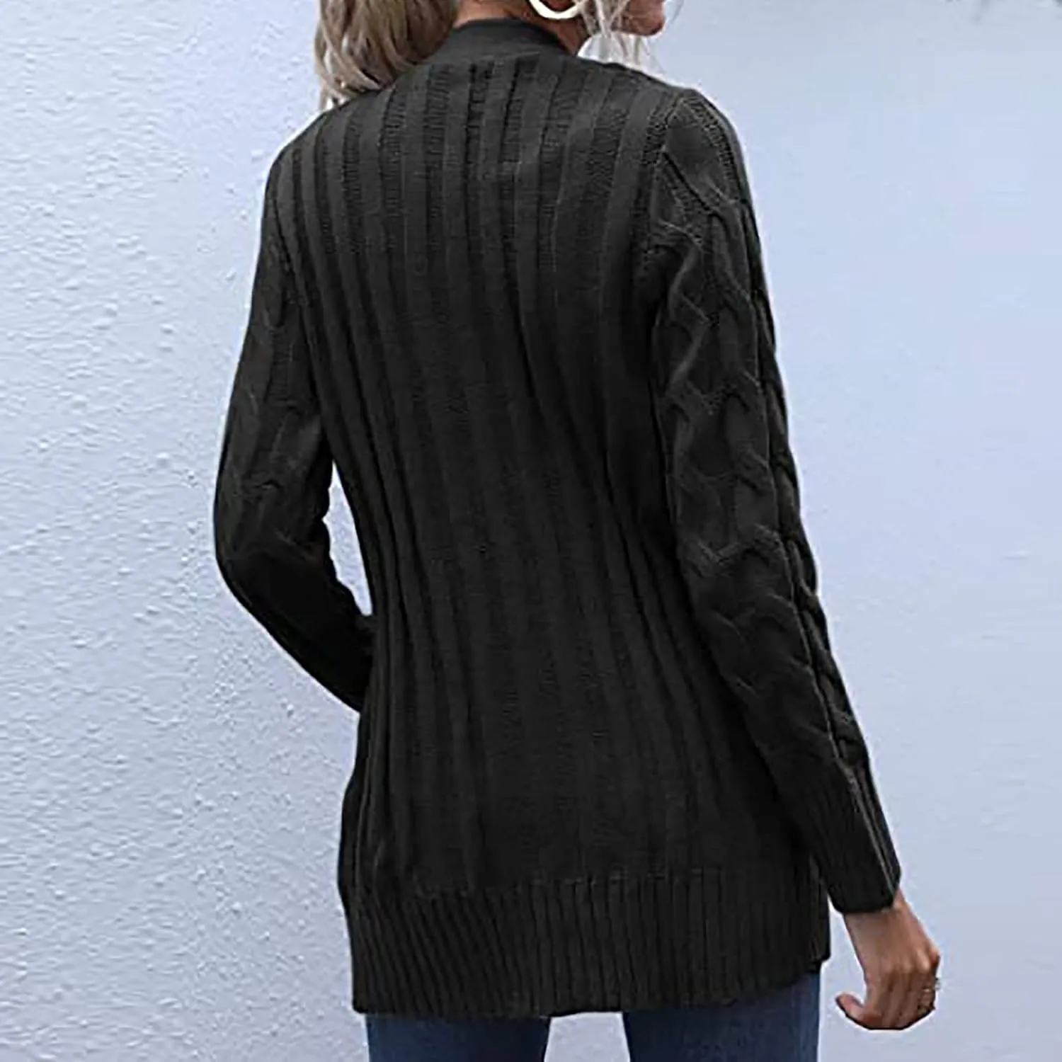 Womens Cardigan Sweaters Dressy Casual Long Sleeve Cable Knit Sweater Open Front Cardigan Button Loose Coat