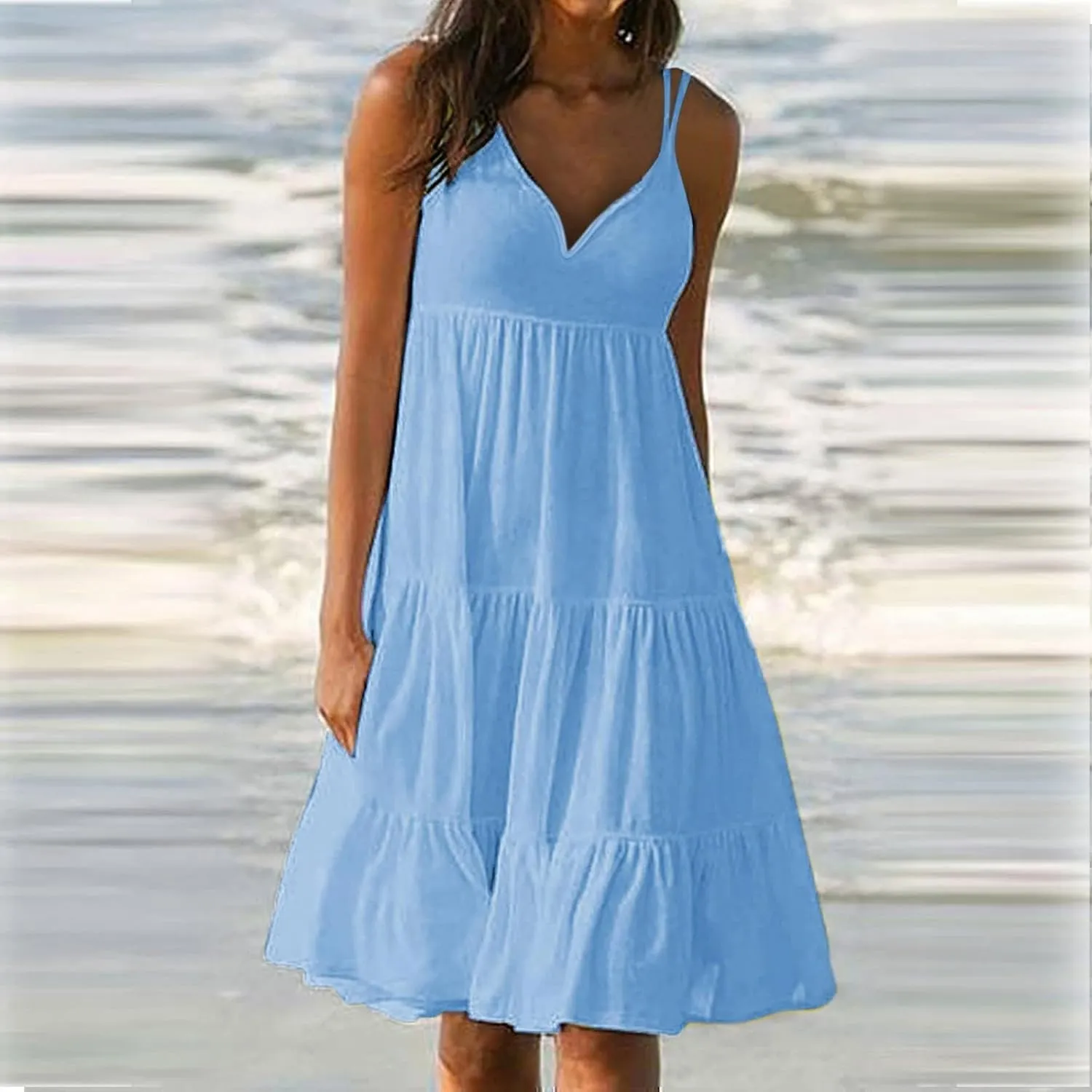 Women's Casual Dresses Summer Vacation Beach Dress Sexy Elegant Solid Color V Neck A-Line Spaghetti, S-2XL