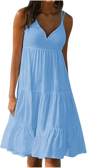 Women's Casual Dresses Summer Vacation Beach Dress Sexy Elegant Solid Color V Neck A-Line Spaghetti, S-2XL