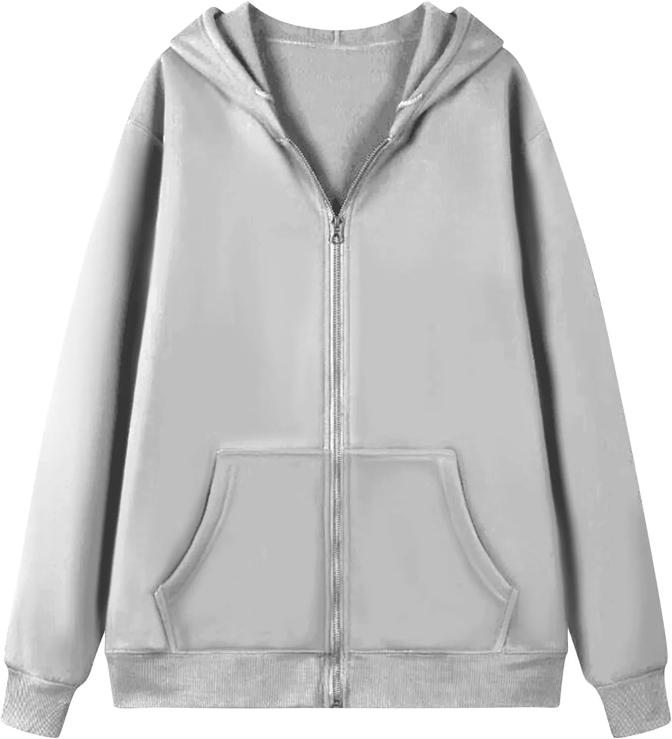 Womens Casual Full Zip Up Hoodies Oversized Long Sleeve Solid Sweatshirts Fall Trendy Comfy Loose Jacket with Pockets