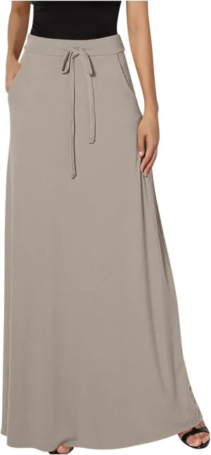 Women's Casual Maxi Skirts A Line Summer Skirts Drawstring Waist Boho Beach Skirt Boho Flowy Long Skirts Resort Wear