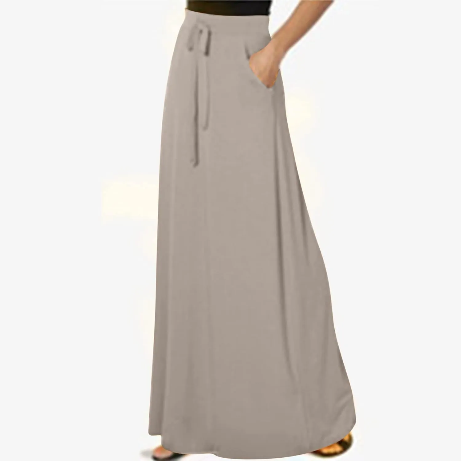 Women's Casual Maxi Skirts A Line Summer Skirts Drawstring Waist Boho Beach Skirt Boho Flowy Long Skirts Resort Wear