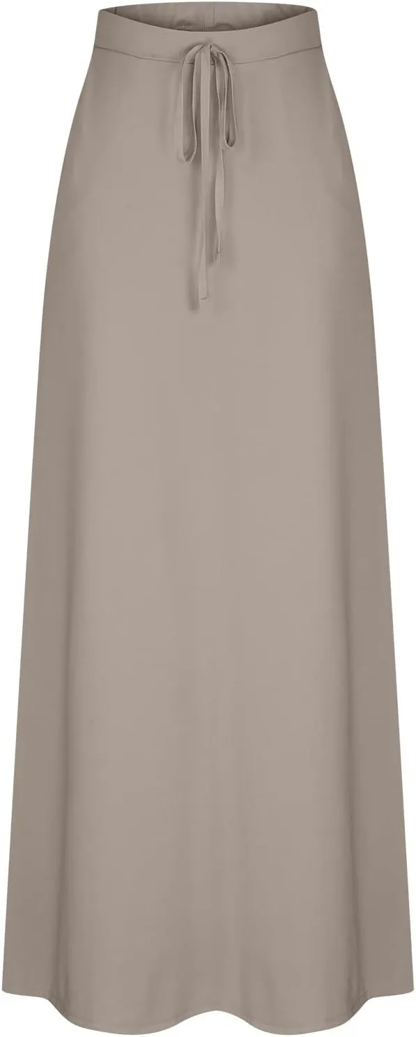 Women's Casual Maxi Skirts A Line Summer Skirts Drawstring Waist Boho Beach Skirt Boho Flowy Long Skirts Resort Wear