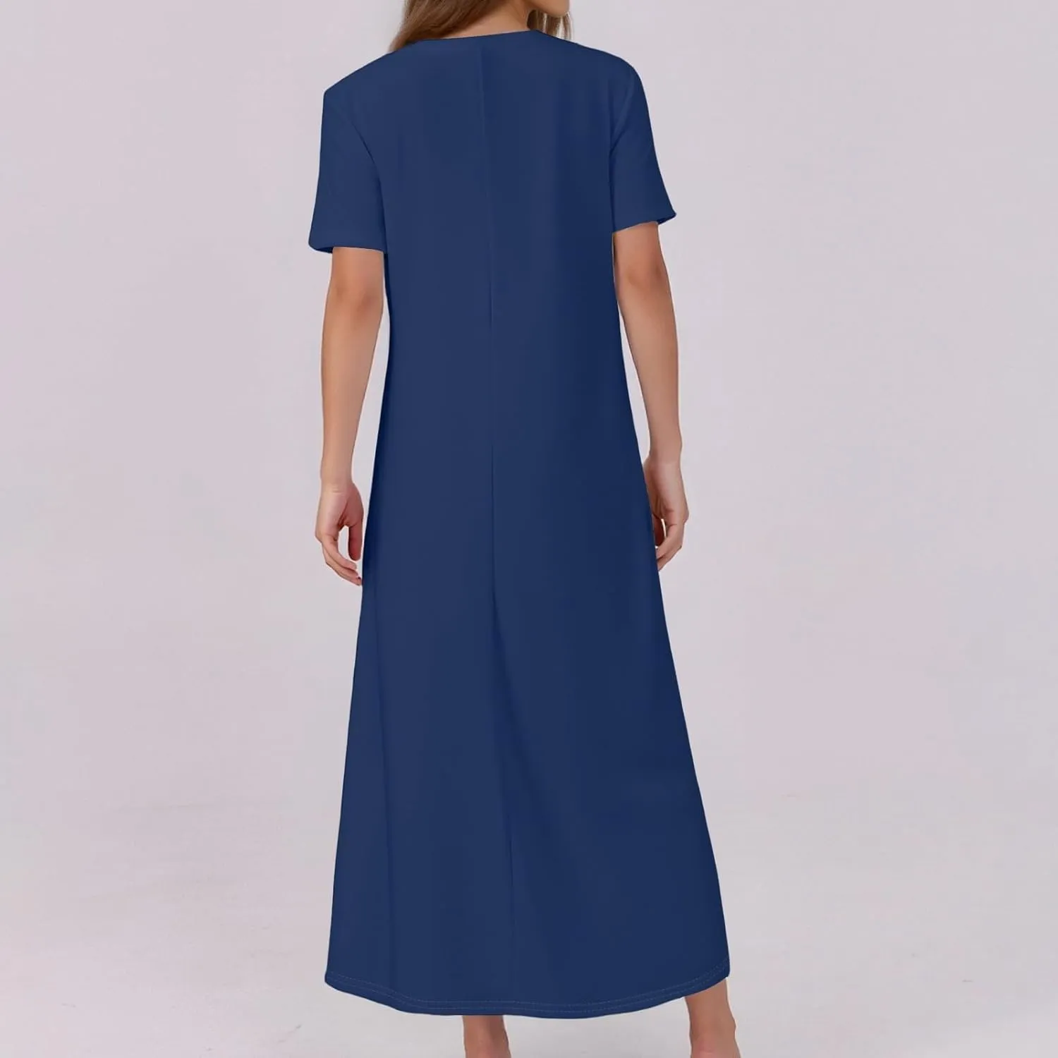 Women's Casual Printed Summer Round Neck Button Dress with Pockets