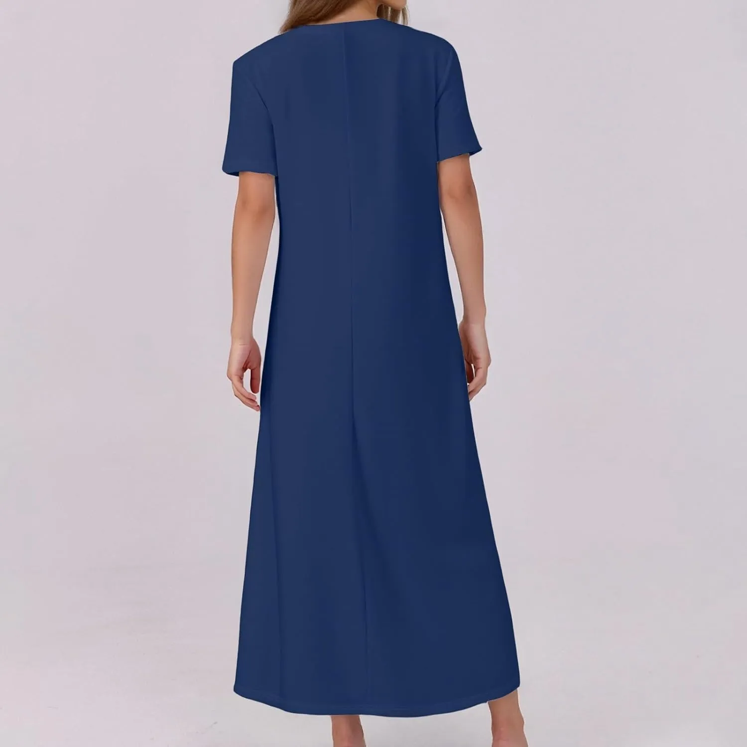 Women's Casual Printed Summer Round Neck Button Dress with Pockets