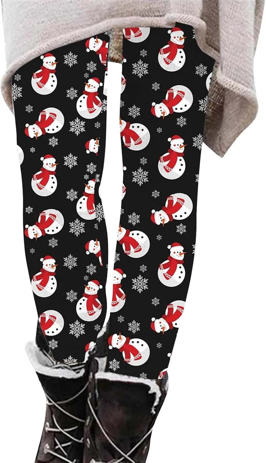 Womens Christmas Tree Leggings High Waist Stretch Skinny Yoga Tights Fitness Pants Santa Holiday Leggings Trousers