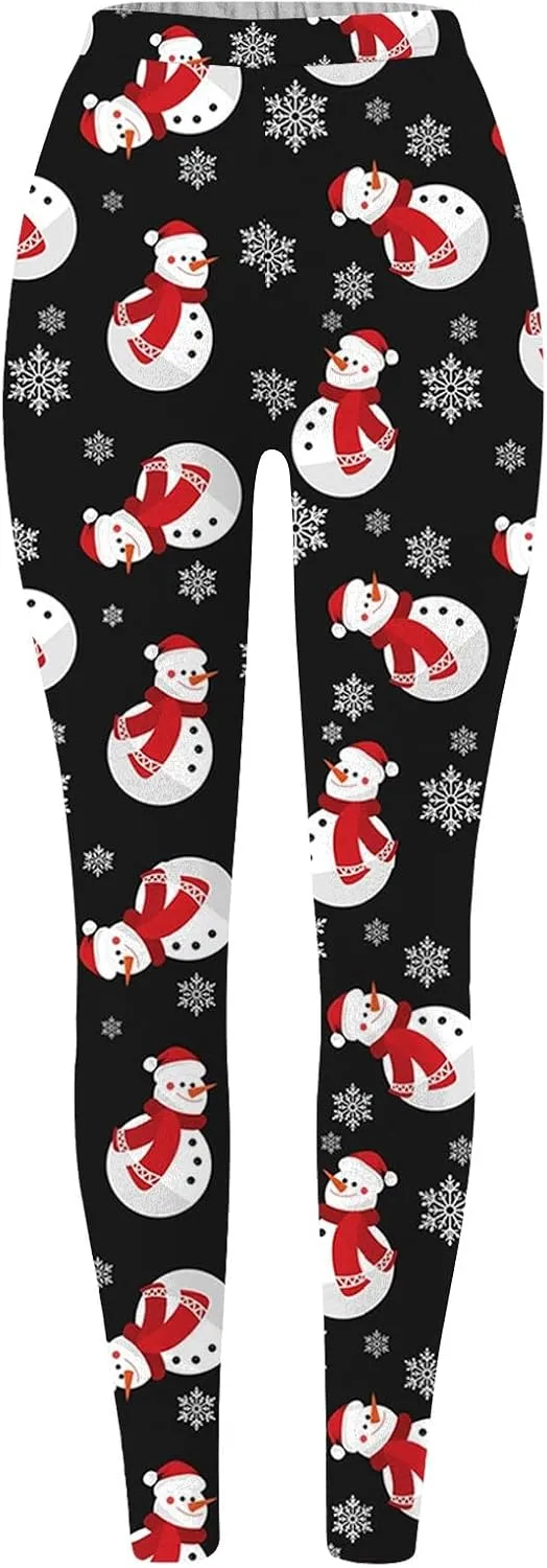 Womens Christmas Tree Leggings High Waist Stretch Skinny Yoga Tights Fitness Pants Santa Holiday Leggings Trousers