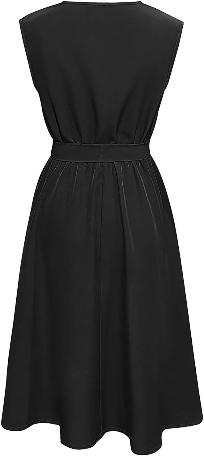 Women's Cocktail Party Work Dress Sexy V Neck Sleeveless Vacation Dress Casual A-Line Mini Sundress Short Dress