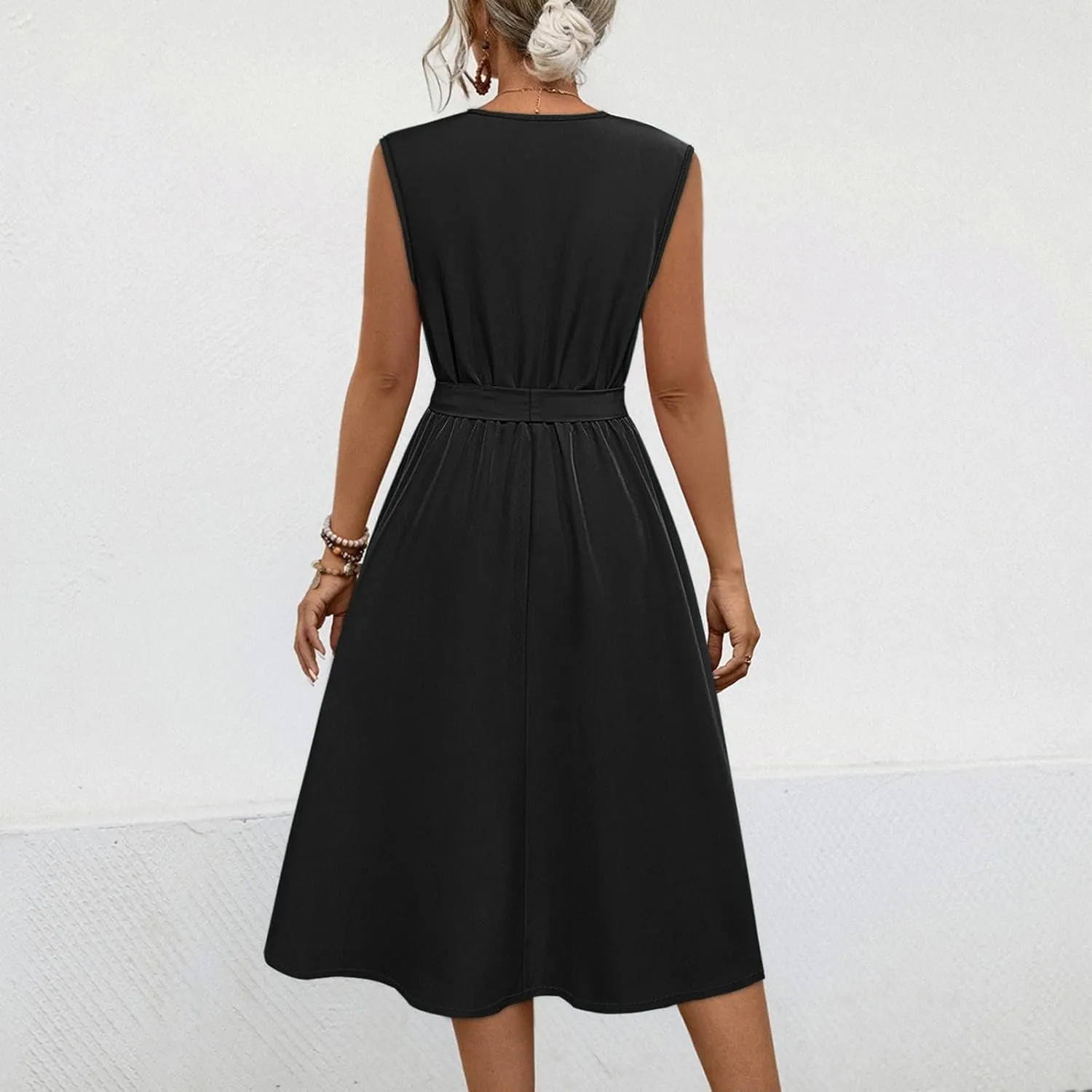 Women's Cocktail Party Work Dress Sexy V Neck Sleeveless Vacation Dress Casual A-Line Mini Sundress Short Dress