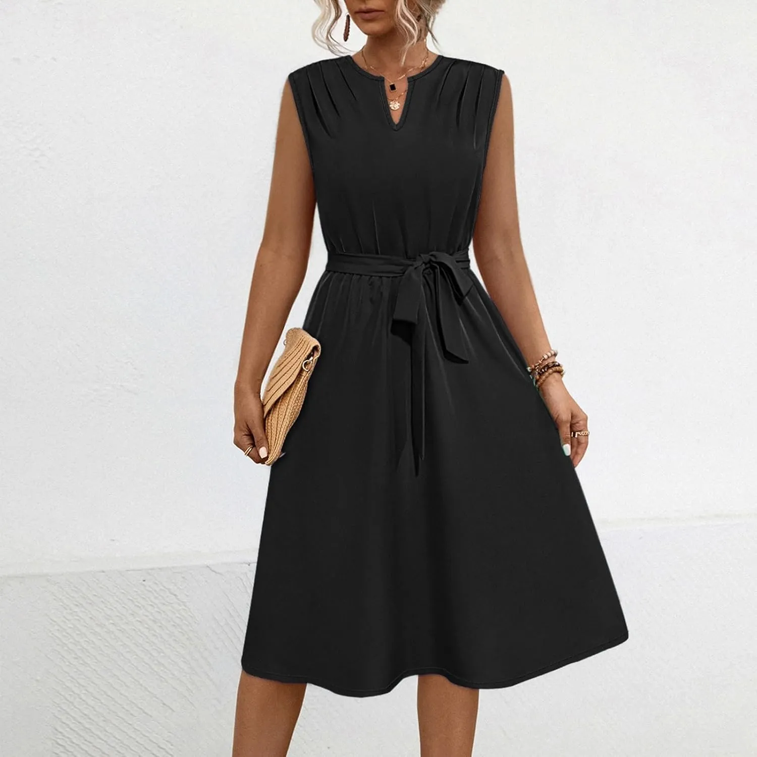 Women's Cocktail Party Work Dress Sexy V Neck Sleeveless Vacation Dress Casual A-Line Mini Sundress Short Dress