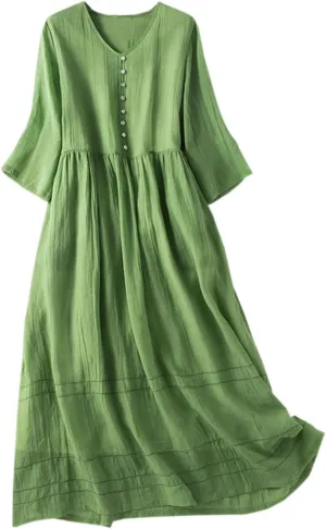 Women's Cotton Linen Dresses 2024 Summer Dressy Casual Half Sleeve Maxi Dresses Trendy Summer Vacation Outifts