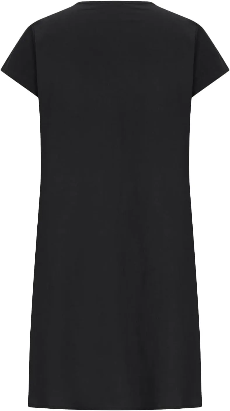 Womens Cotton Linen Dresses Short Sleeve Crew Neck Shift Dress Loose Ruched Solid Color Knee Length Beach Sundress