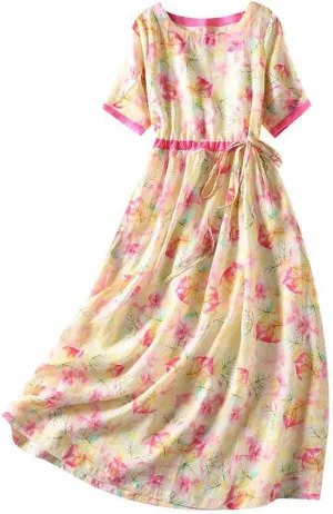 Women's Cotton Linen Dresses Summer Plus Size Floral Tunic Maxi Dreses Dressy Casual Summer Vacation Outfits