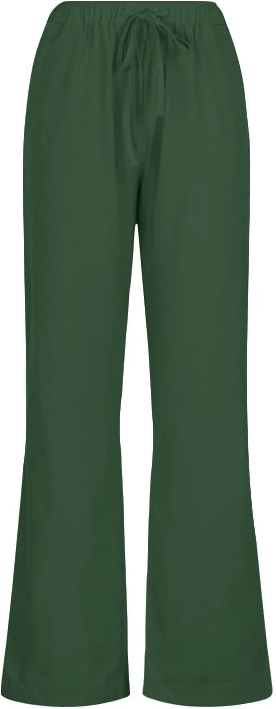 Women's Cotton Linen Pants,Spring Summer Wide Leg Casual Loose Drawstring High Waist Palazzo Pants with Pockets