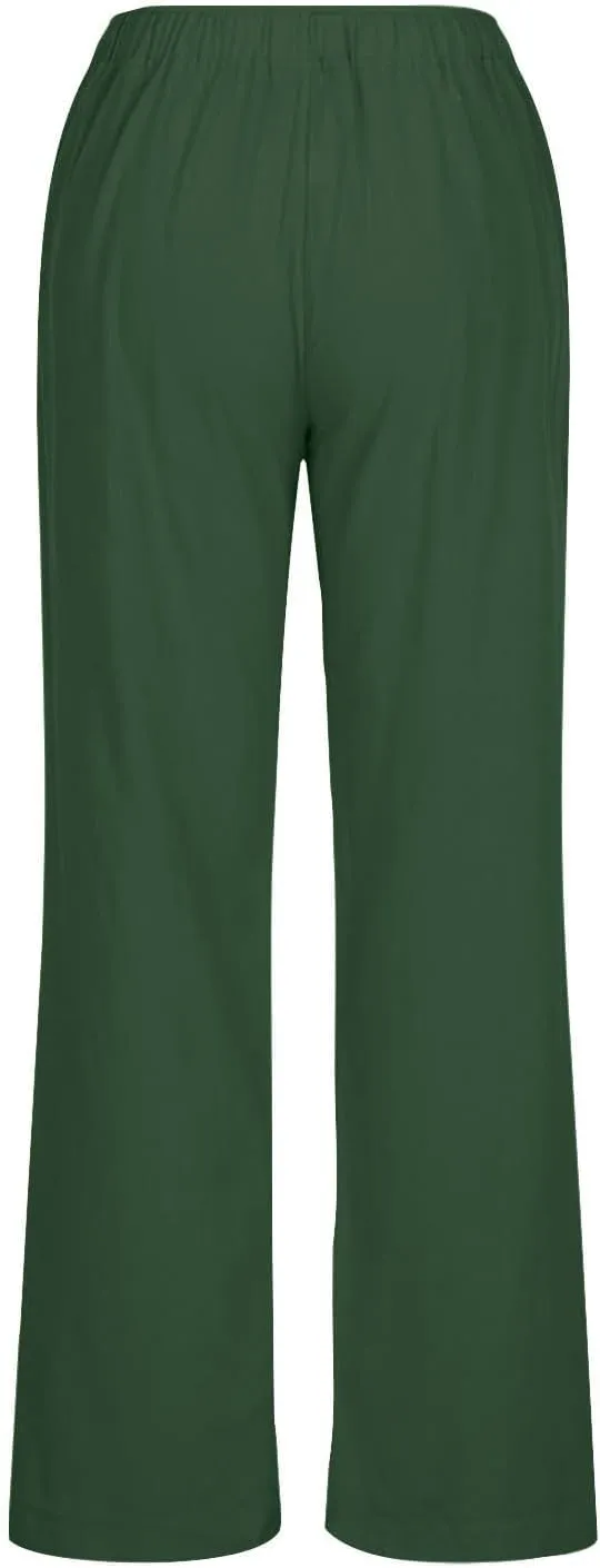 Women's Cotton Linen Pants,Spring Summer Wide Leg Casual Loose Drawstring High Waist Palazzo Pants with Pockets