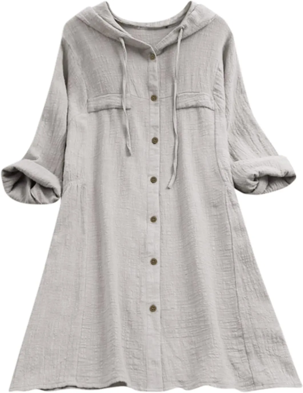 Women's Cotton Linen Shirt Button Down Long Hoodie Dress Blouse Long Sleeve Lightweight Soft Sleepwear Tunic Tops