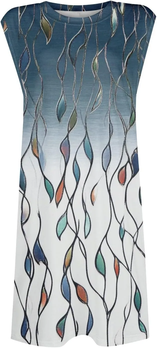 Womens Crew Neck Sleeveless Mini Dresses Printed Beach Vacation Pockets Dress 2025 Summer Casual Loose Sundress