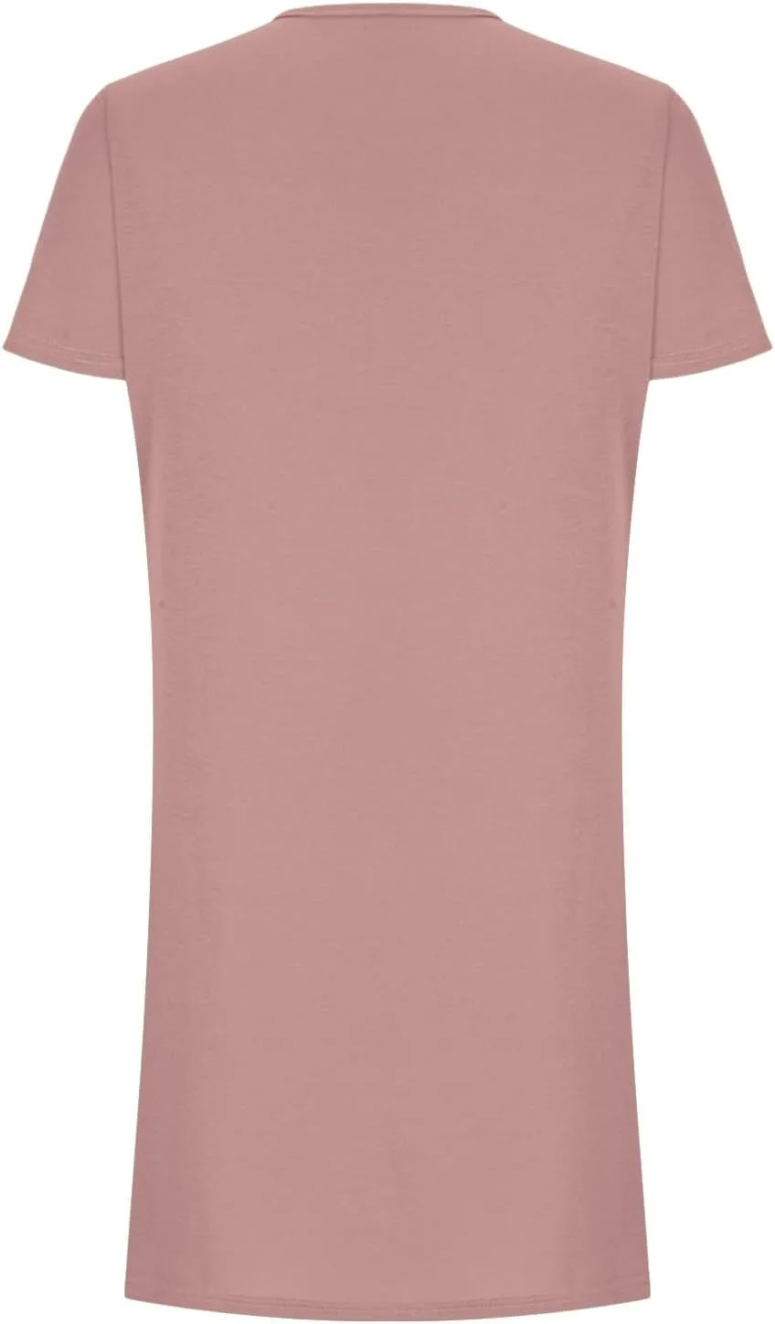 Womens Crewneck Summer Casual Sundress Simple Solid Color T Shirt Dress Comfy Loose Fit Beach Dress with Pockets