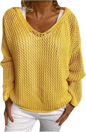 Womens Crochet Hoodie Sweater Top Loose Hooded Long Sleeve Shirt Spring Summer Beach Cover Up Hollow Knit Bathing Suit
