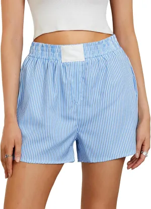 Womens Cute Striped Boxer Shorts Y2k Pajama Shorts Cute Gingham Low Rise Boxers Shorts Bottoms Lounge Sleep Shorts