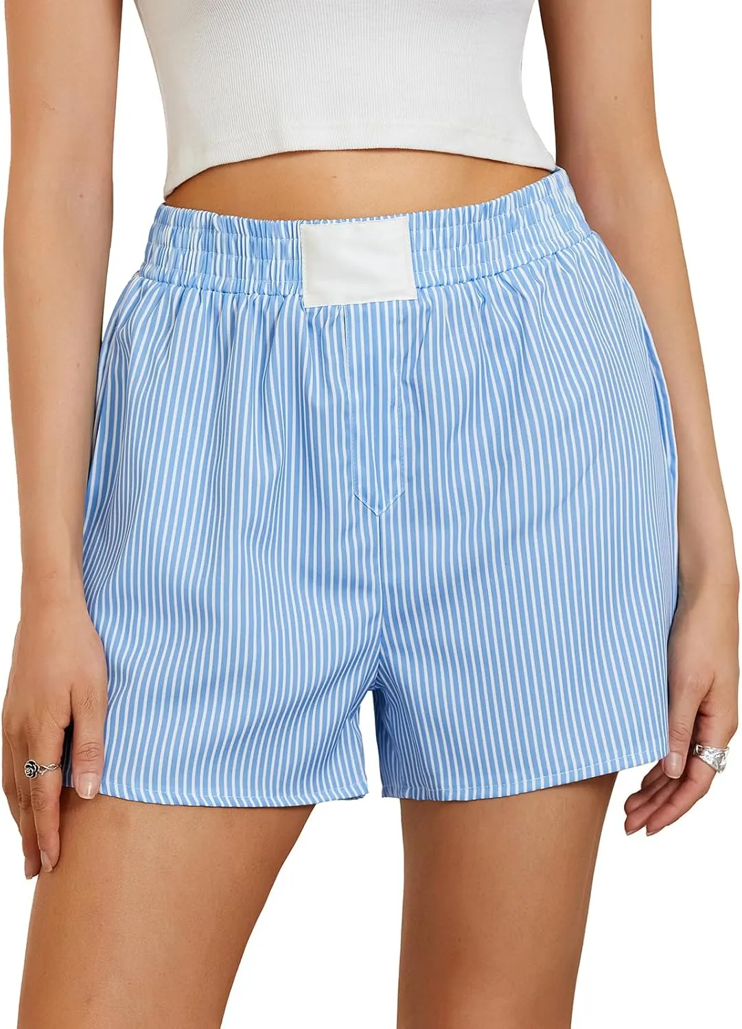 Womens Cute Striped Boxer Shorts Y2k Pajama Shorts Cute Gingham Low Rise Boxers Shorts Bottoms Lounge Sleep Shorts