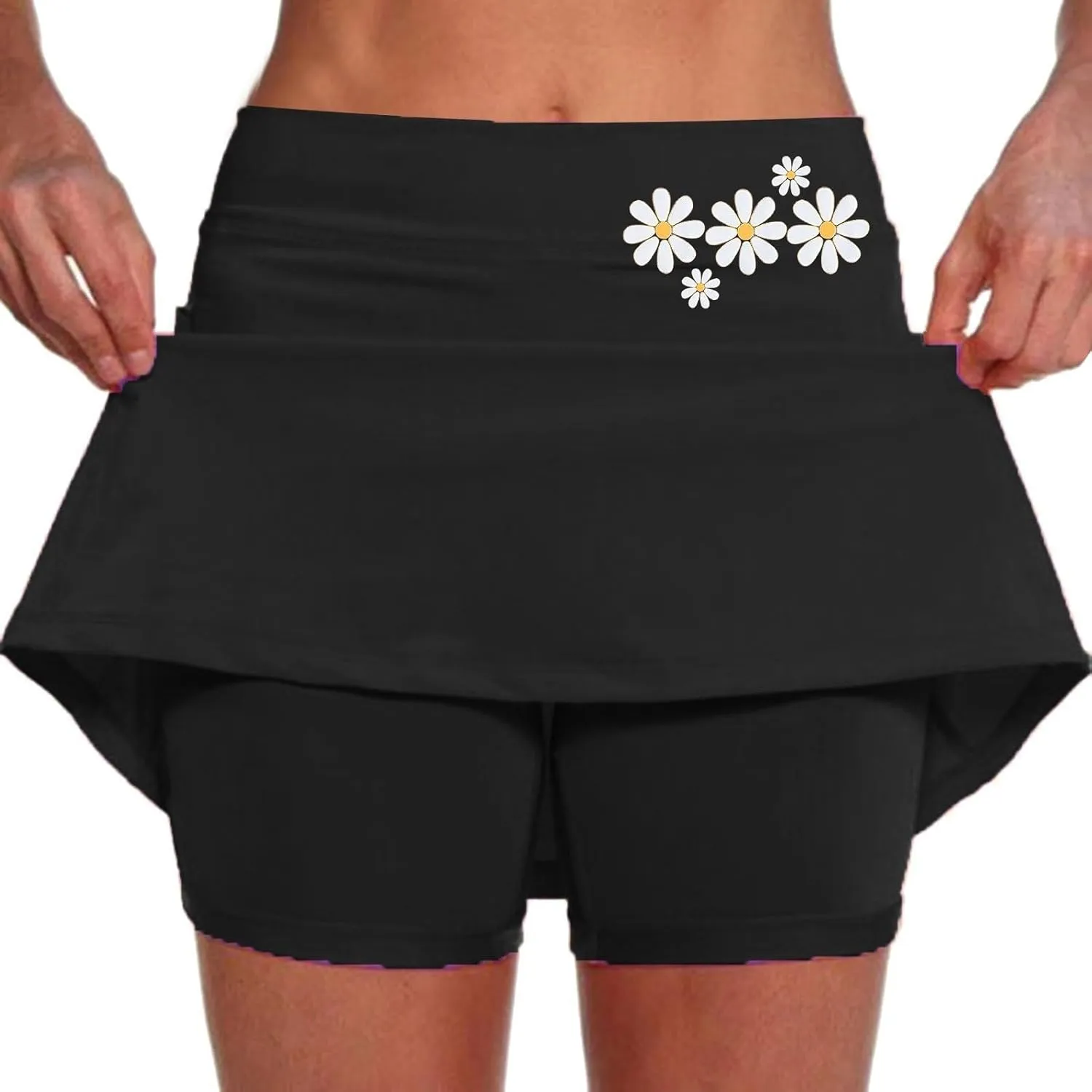 Women's Double Layered Tennis Skorts Baggy Elastic Waisted Casual Shirt High Waisted Stretchy Loose Lightweight Skirts