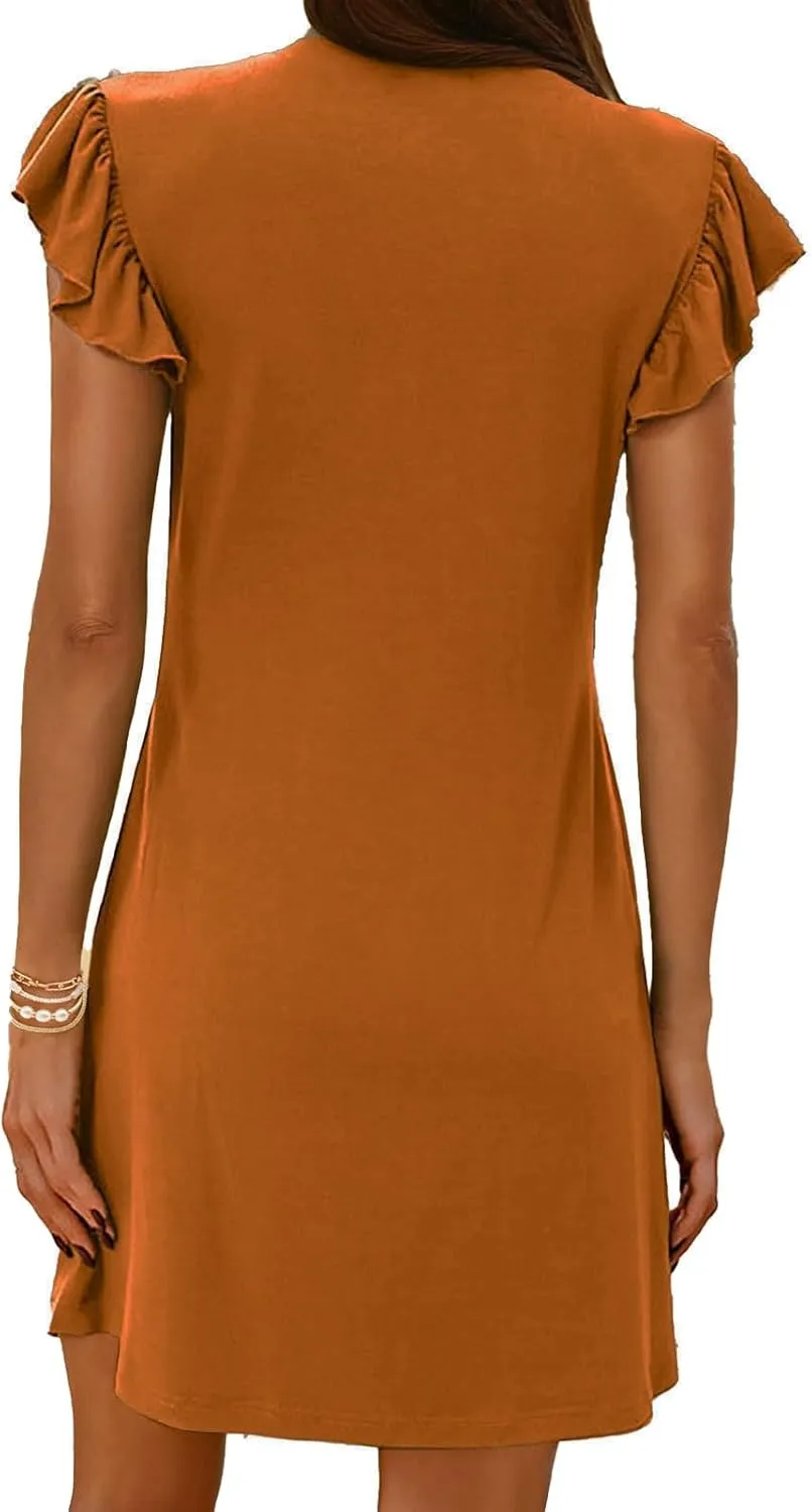 Women's Dresses Casual Summer 2025 Loose Mini Dress Cap Sleeve Deep V Neck Dress Sexy Tunic Beach Vacation Sundress
