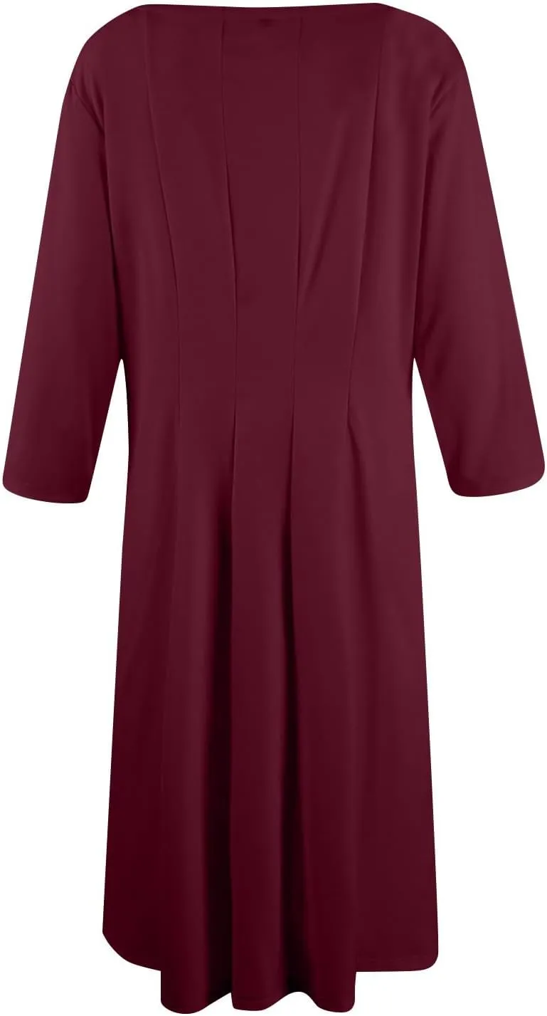 Womens Elegant 3/4 Sleeve Dresses Casual Loose A-Line Flowy Tshirt Dresses Crewneck Midi Dress with Pockets