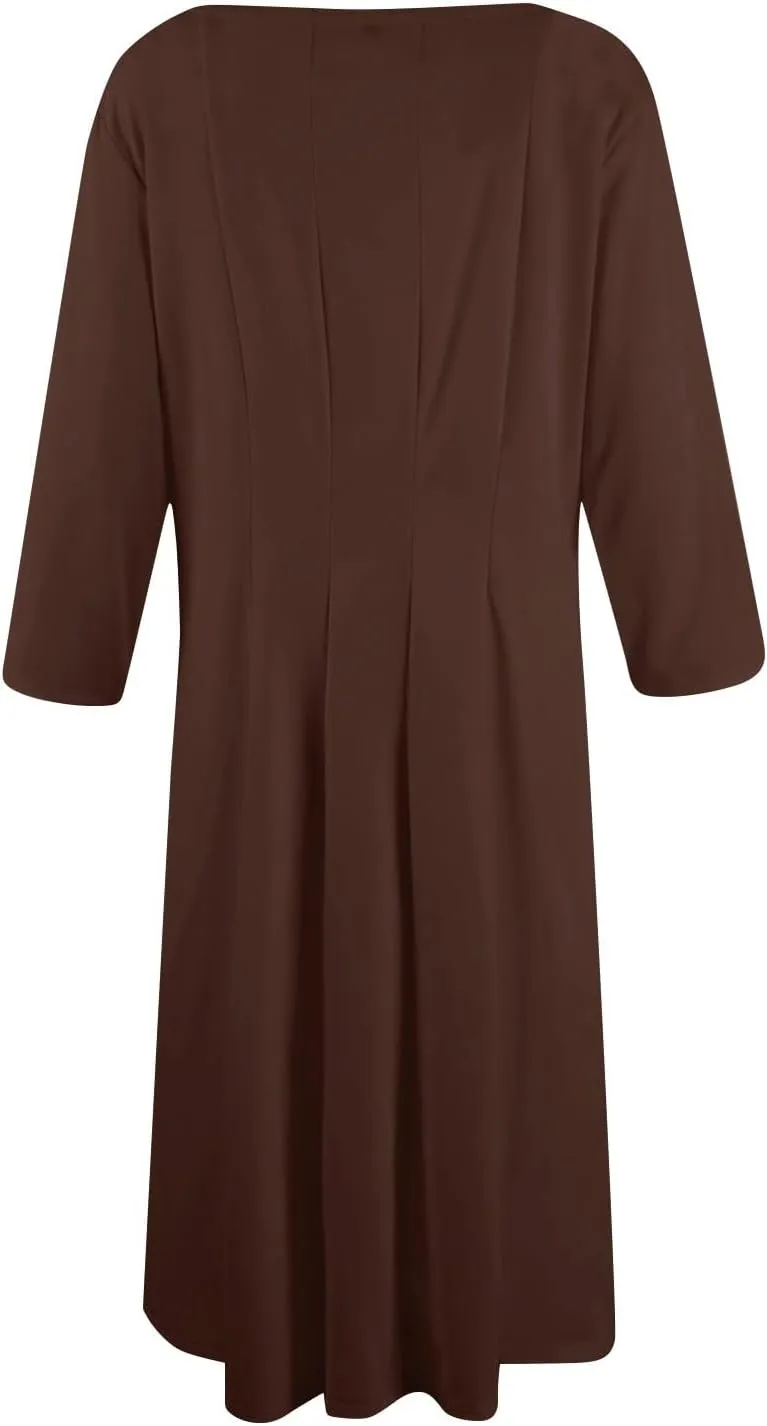 Womens Elegant 3/4 Sleeve Dresses Casual Loose A-Line Flowy Tshirt Dresses Crewneck Midi Dress with Pockets