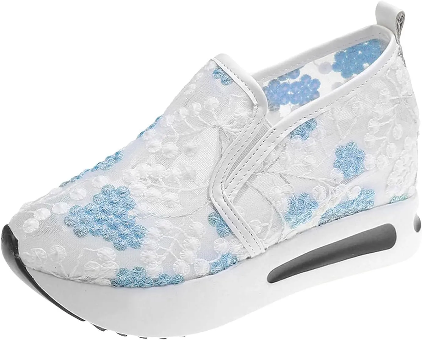 Women's Fashion Sneakers Summer Platform Shoes Hidden Wedge High Top Walking Sneakers Embroidery Floral Mesh Slip On Loafers Casual Shoes with Arch Support