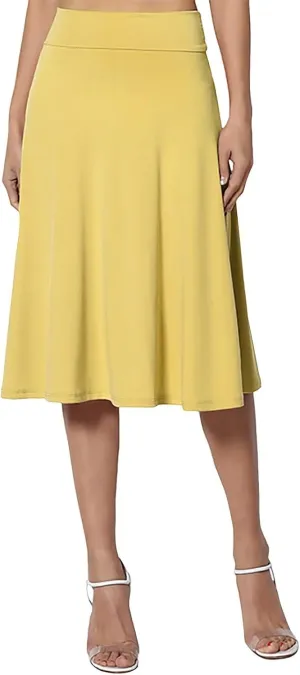 Womens Flared A Line Skirt Dressy Casual Solid Flowy Elegant High Waist Midi Skirt Comfy Stretch Aline Yoga Skirt