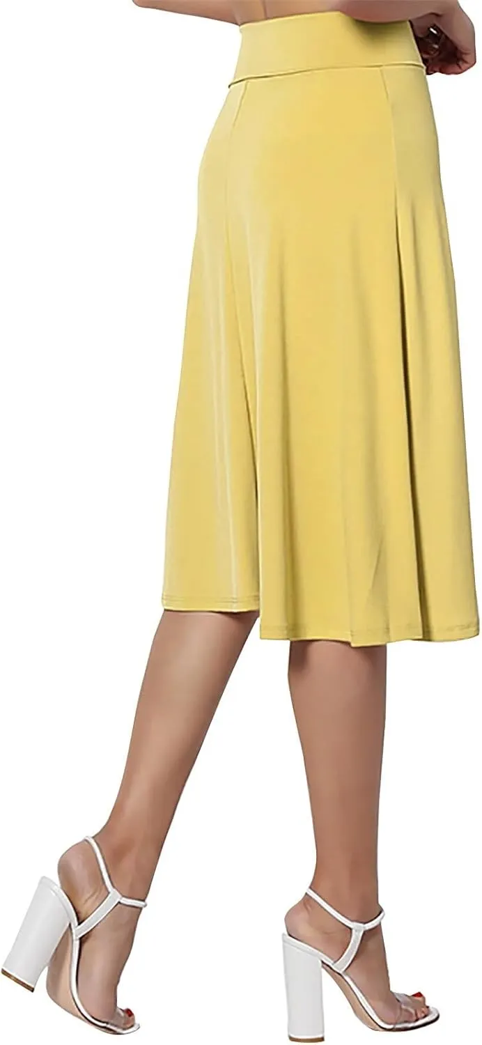 Womens Flared A Line Skirt Dressy Casual Solid Flowy Elegant High Waist Midi Skirt Comfy Stretch Aline Yoga Skirt