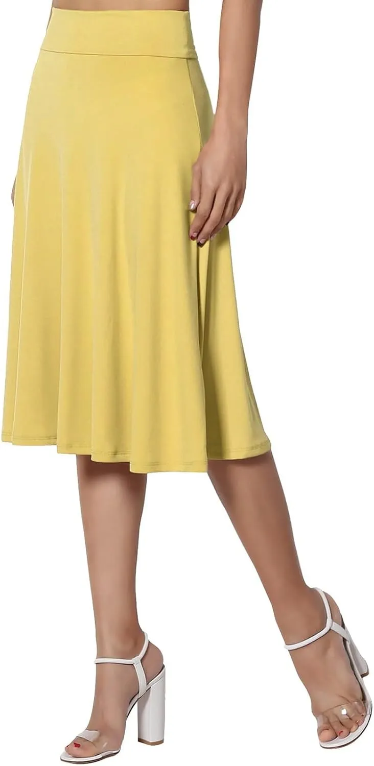Womens Flared A Line Skirt Dressy Casual Solid Flowy Elegant High Waist Midi Skirt Comfy Stretch Aline Yoga Skirt