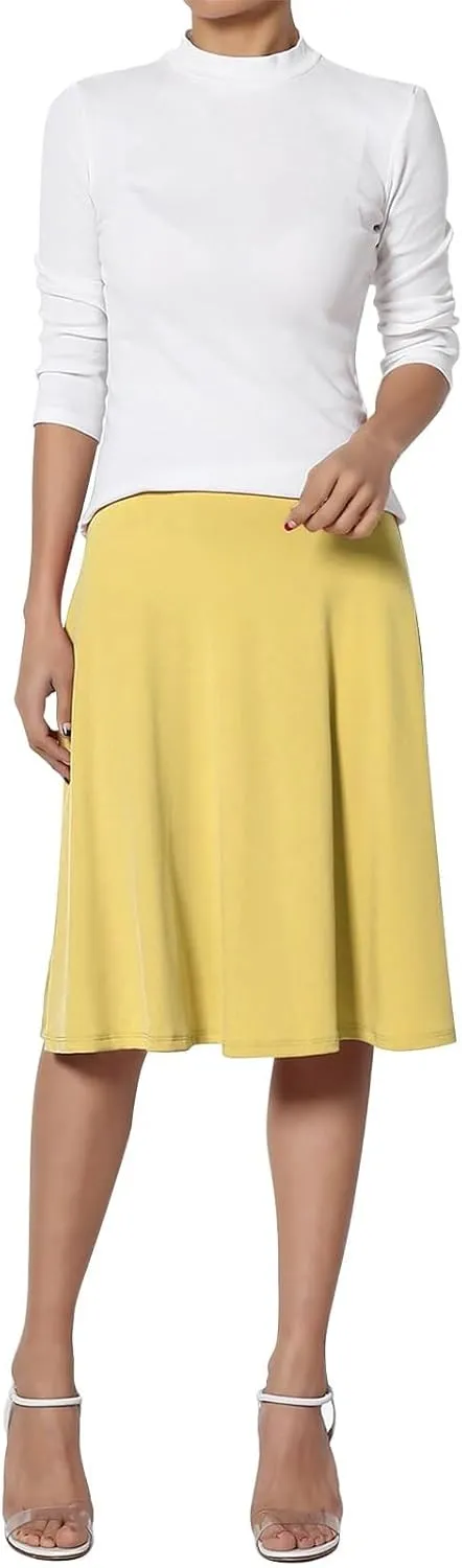 Womens Flared A Line Skirt Dressy Casual Solid Flowy Elegant High Waist Midi Skirt Comfy Stretch Aline Yoga Skirt