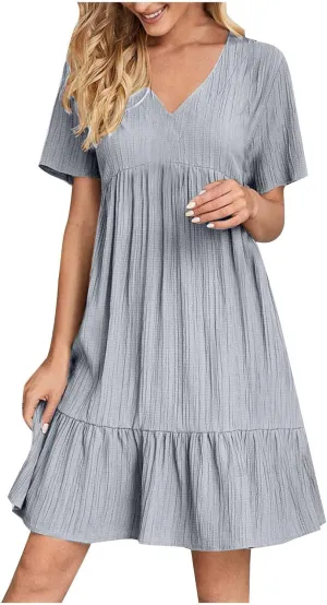 Women's Flutter Short Sleeve Smocked Midi Dress Summer Casual Tiered A-Line Dresses Dressy Ruffle Sundress S-5XL