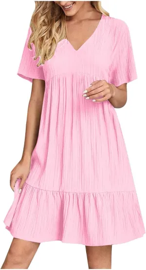 Women's Flutter Short Sleeve Smocked Midi Dress Summer Casual Tiered A-Line Dresses Dressy Ruffle Sundress S-5XL