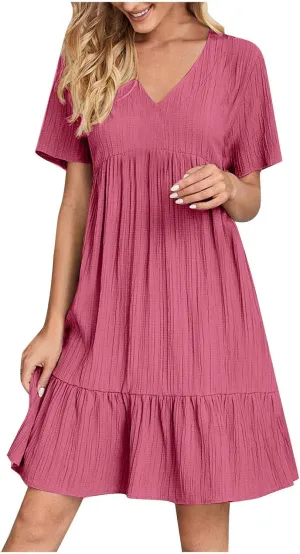 Women's Flutter Short Sleeve Smocked Midi Dress Summer Casual Tiered A-Line Dresses Dressy Ruffle Sundress S-5XL