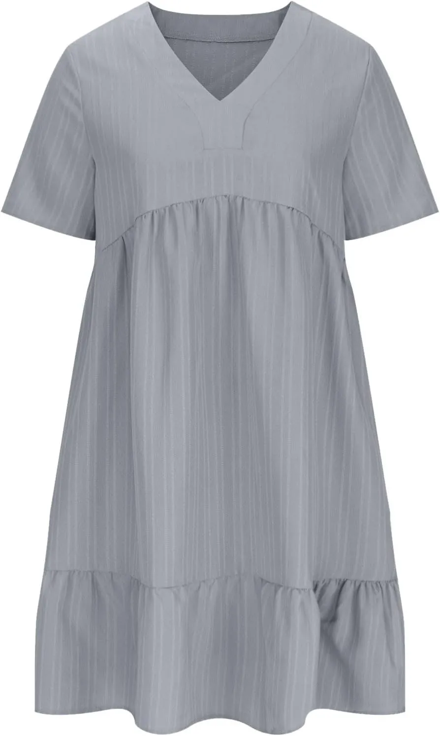 Women's Flutter Short Sleeve Smocked Midi Dress Summer Casual Tiered A-Line Dresses Dressy Ruffle Sundress S-5XL
