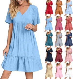 Women's Flutter Short Sleeve Smocked Midi Dress Summer Casual Tiered A-Line Dresses Dressy Ruffle Sundress S-5XL